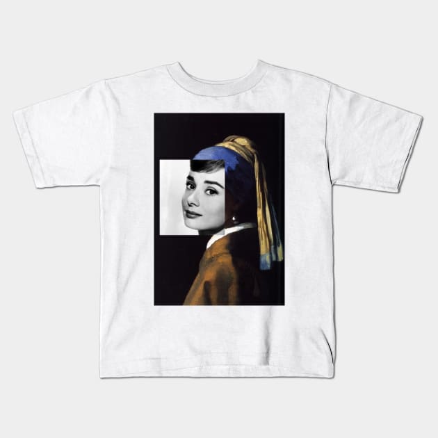 Girl With A Pearl Earring Audrey Hepburn Art Kids T-Shirt by Paskwaleeno